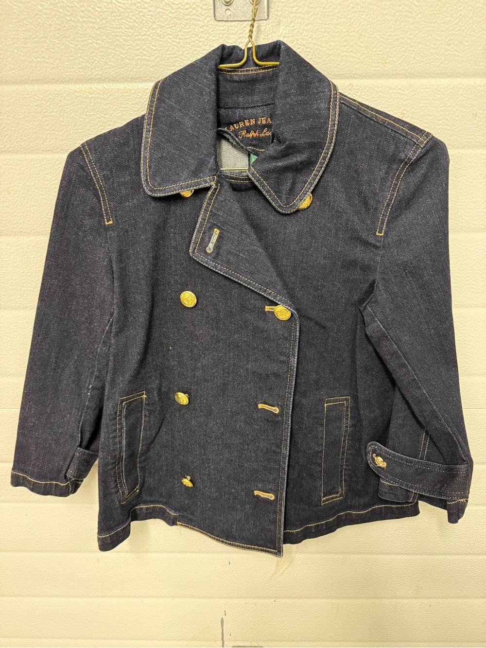 Ralph Lauren Dark Denim Double-Breasted Jacket with Gold Buttons